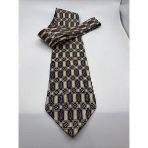 Geoffrey Beene men's 100% silk geometric pattern regular tie yellow, blue & red